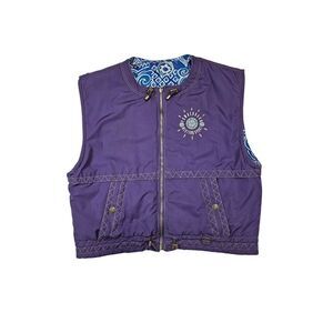 Vintage Powderhorn Western Sport Womens 14 Reversible Puffer Vest Purple Blue